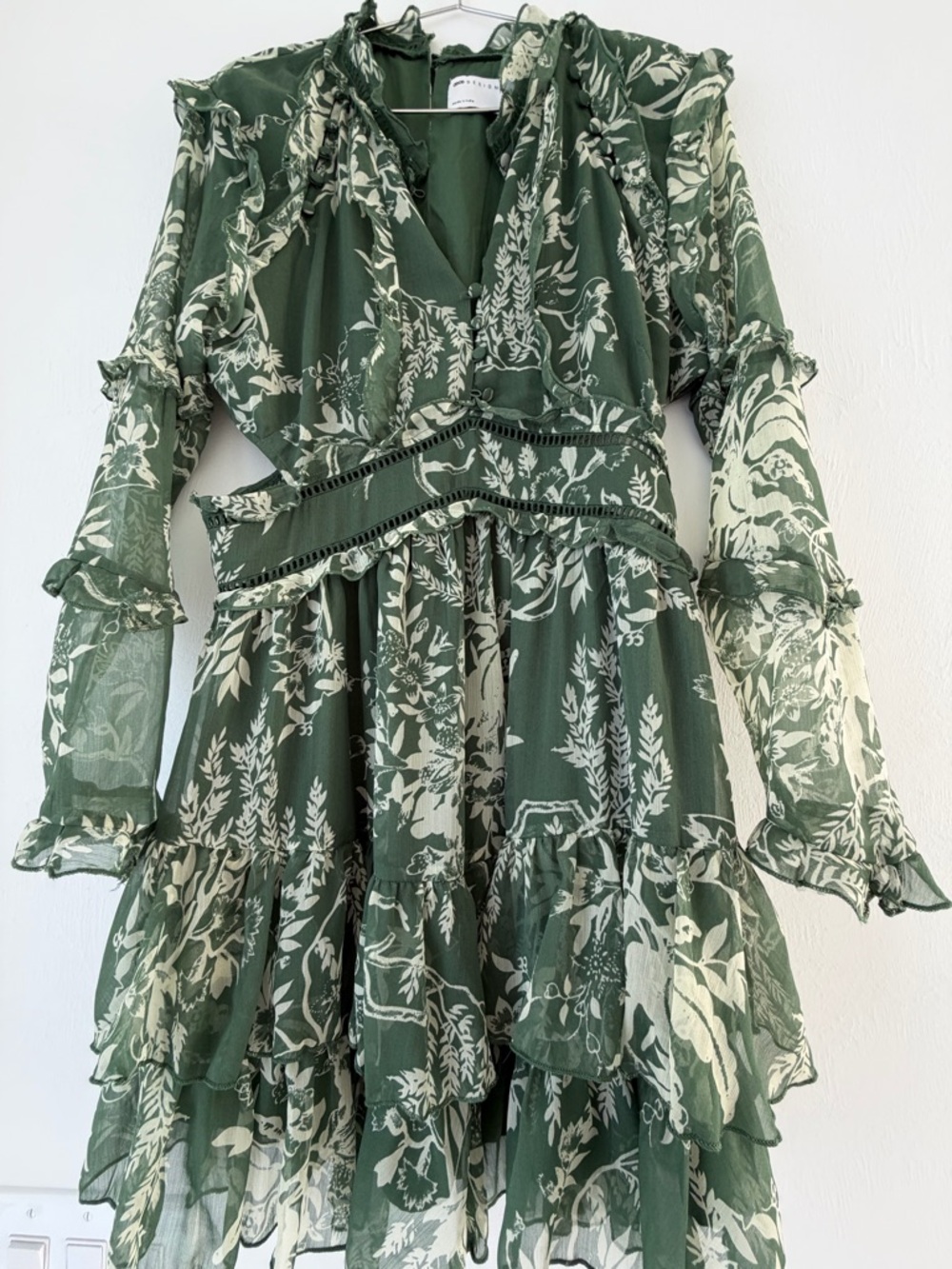ASOS Green Floral Ruffle Mini Dress - Picture 3 of 5